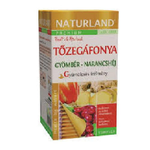 Naturland gyümölcstea tőzegáfonya-gyömbér narancshéj 20x2g 40 g