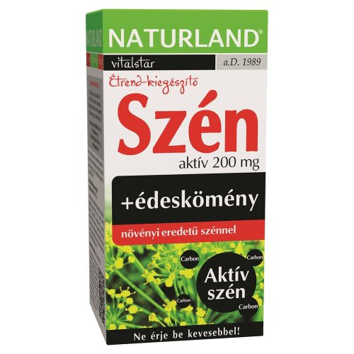 Naturland aktív szénkapszula 200 mg + édeskömény 30x 30 db