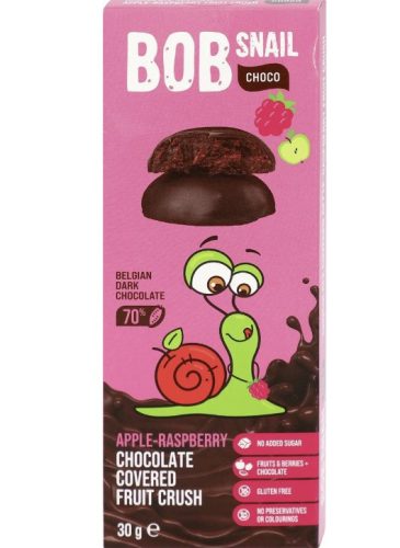 Bob Snail gyümölcs snack étcsokoládéban alma-eper 30 g