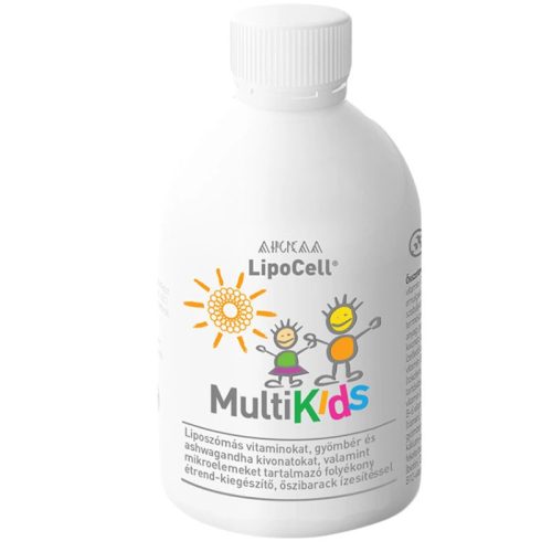 Lipocell multikids folyékony étrend-kiegészítő őszibarack ízesítéssel 250 ml