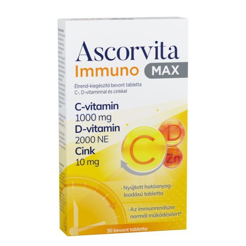 Ascorvita immuno max étrend-kiegészítő bevont tabletta c-, d-vitaminnal és cinkkel 30 db